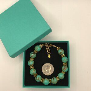 Turquoise Sea Shell Beaded Bracelet with large Stainless Steel Gold Plated Clasp